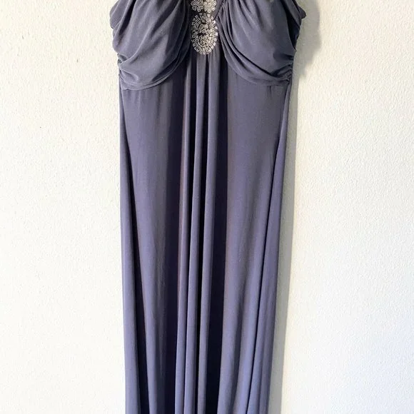 Spense gray maxi halter jeweled sleeveless dress size 8 stretchy - Picture 3 of 8
